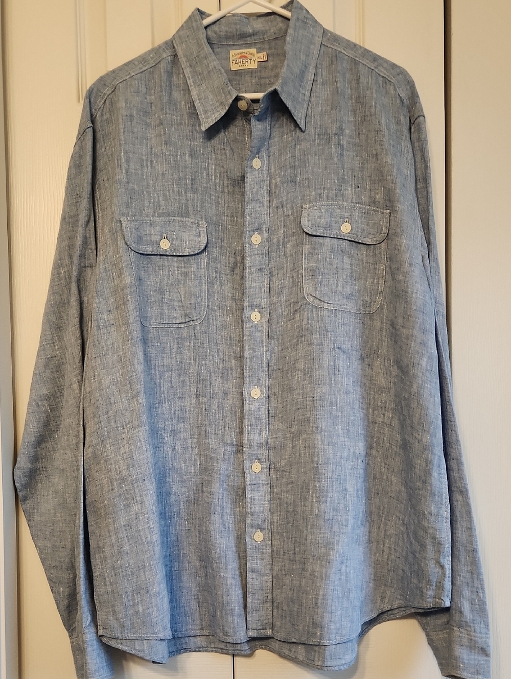 Faherty Light Blue Chambray Faux Denim Linen Button-Up Shirt Size XXL